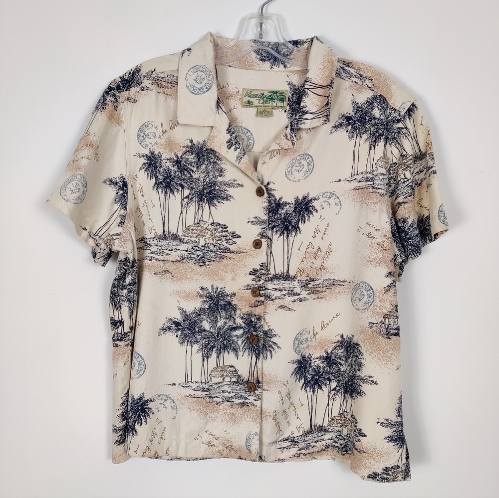 Havana Jack's Cafe Women's Tropical Button Down Shirt in Cream Size Large Beach